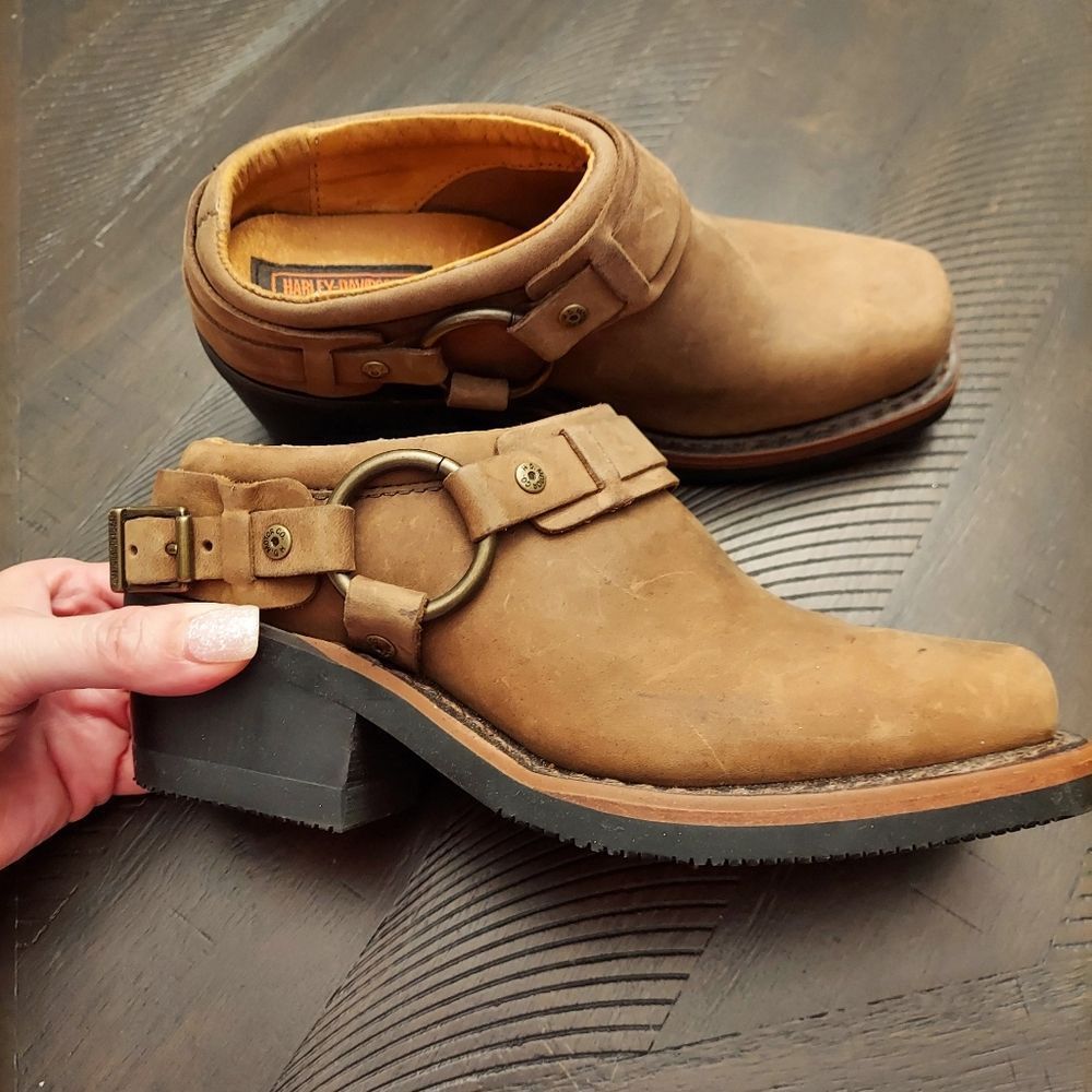 HARLEY-DAVIDSON Erin Harness Slip On Leather Clog Mules sz 5